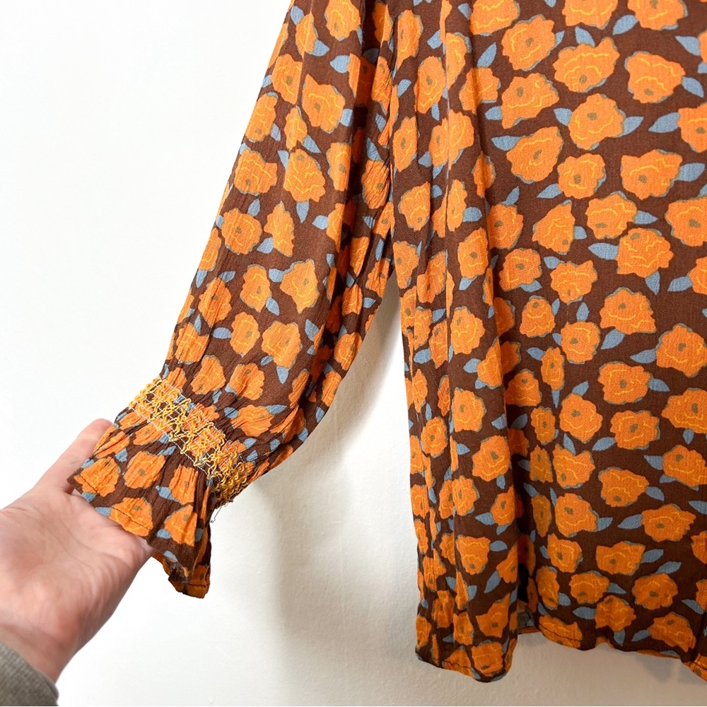 Studio B By Bobeau Orange Floral Print Boxy 3/4 Sleeve Blouse Small S - Picture 4 of 6